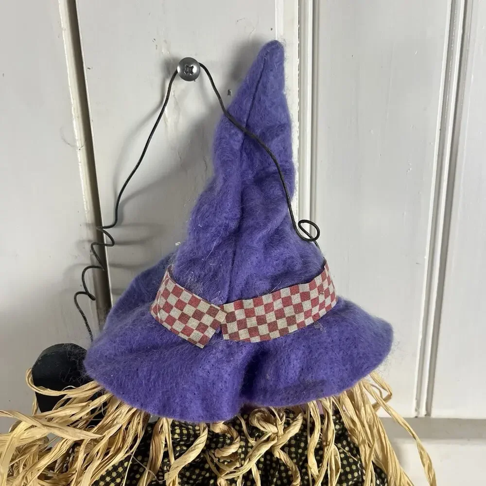 Vintage Halloween Witch Black Cat Pumpkin Wall Hanging Primitive Folk Art Kitsch